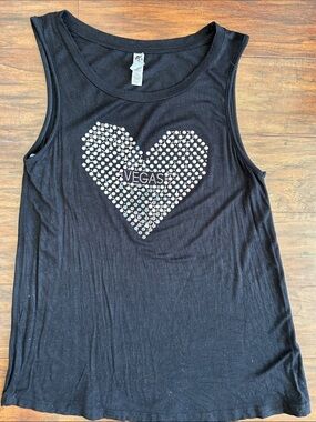 Black Studded Heart Vegas Tank Top